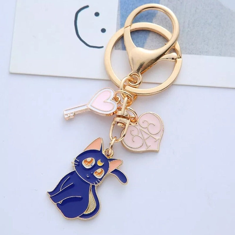 Heart Key Cat Keychain
