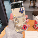 Galaxy Z Flip3 Flower Pattern Case with Pearl Bracelet