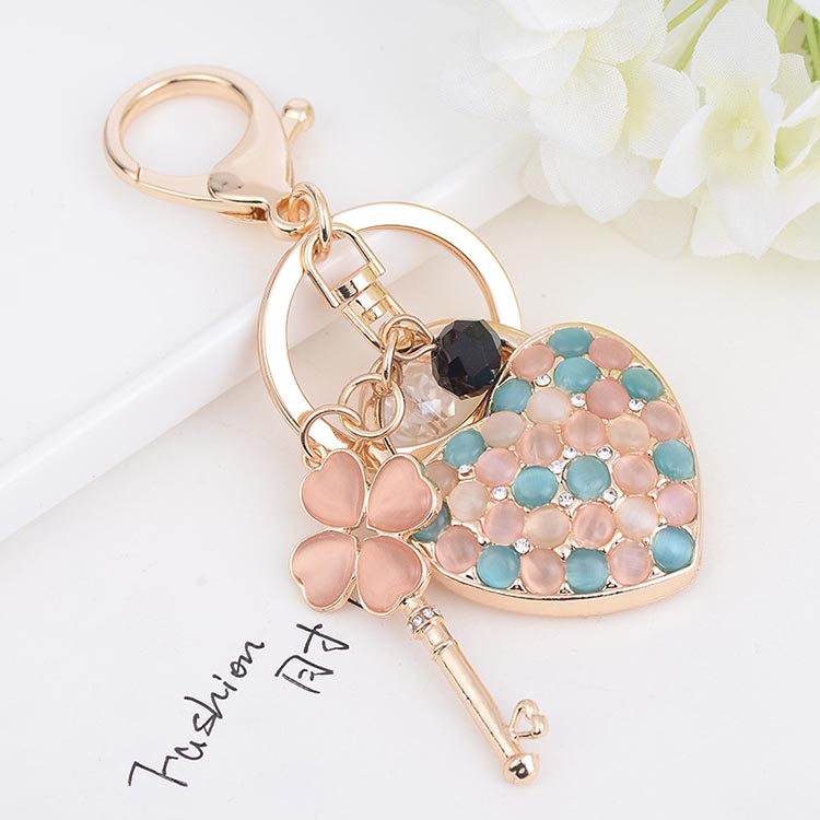 Charm Rhinestone Opal Keychain