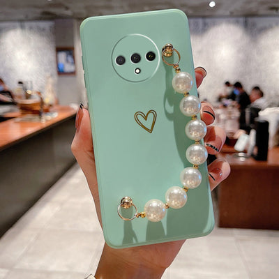 Soft Silicone Heart Print With Pearl Bracelet Case - OnePlus