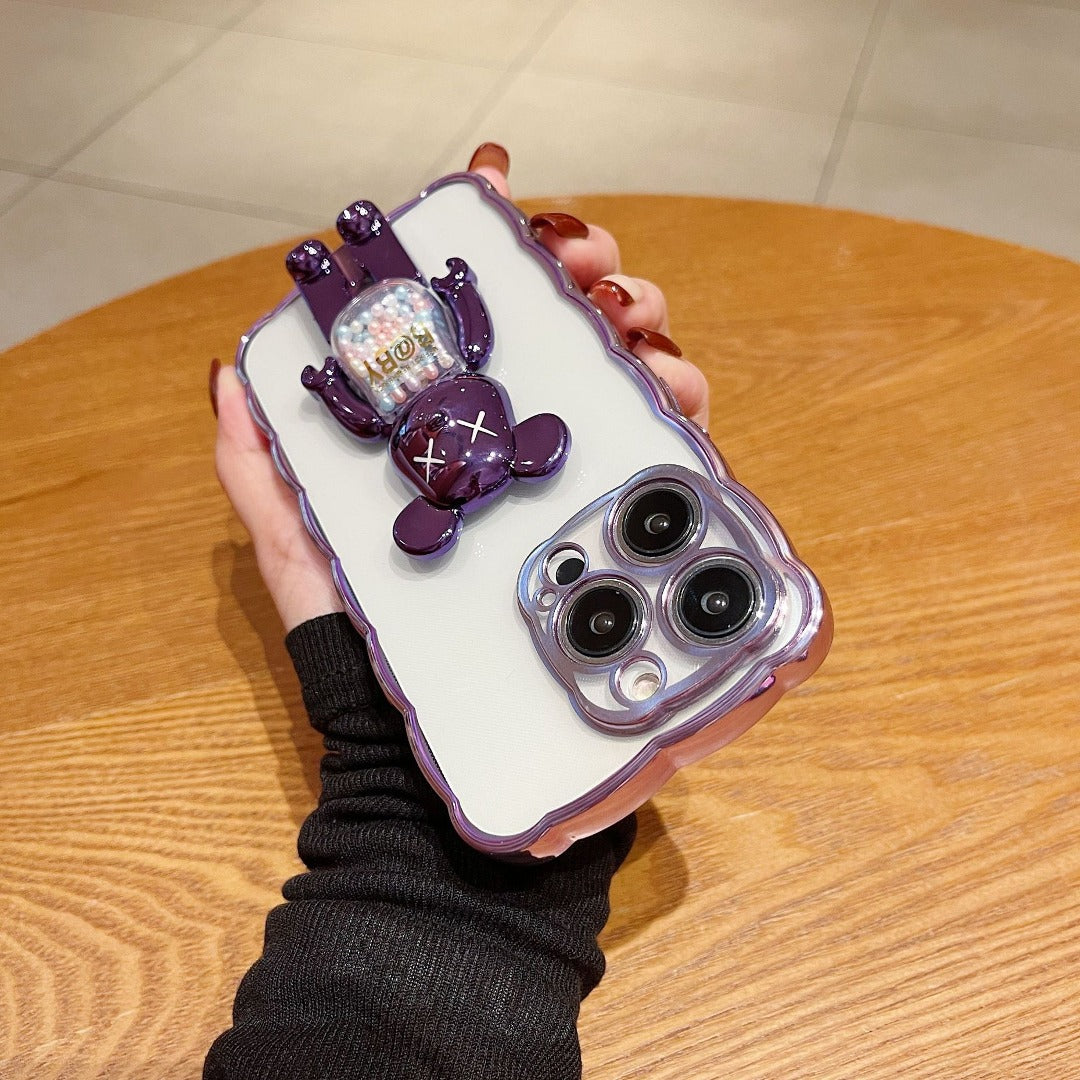 Transparent Bear Stand Case with Creative Wave Edge