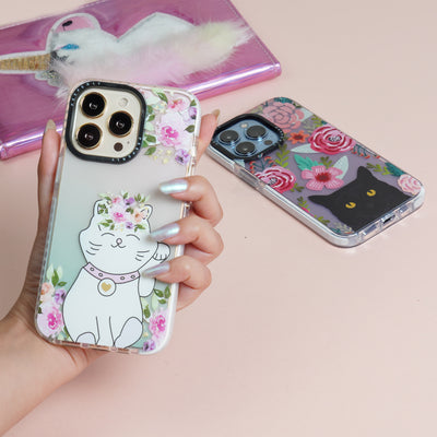 Floral Cartoon Cat Print Case