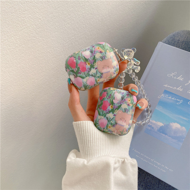 Flower Print With Bear Bracelet Case - AirPods 1/2
