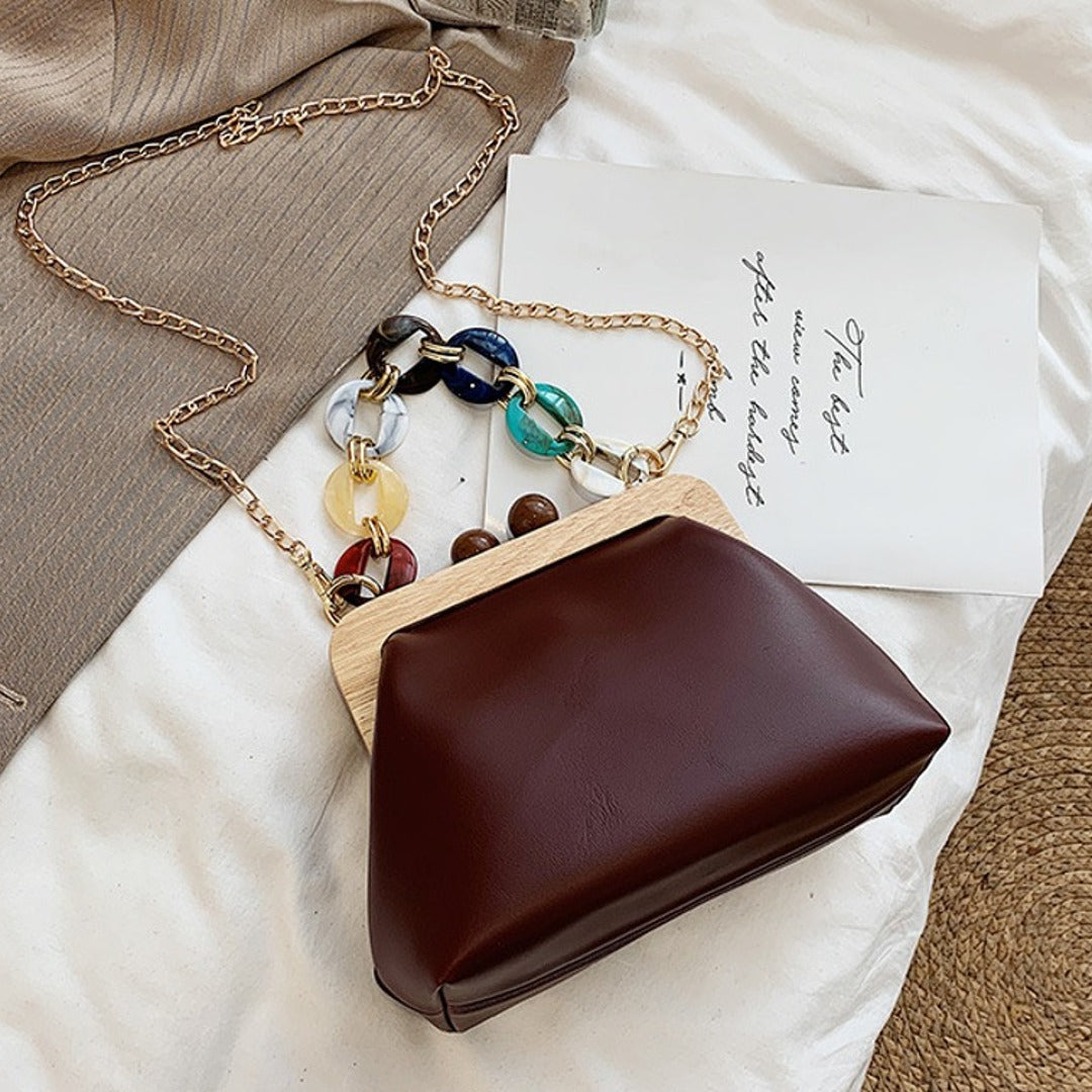 Wooden Frame Boho Handbag